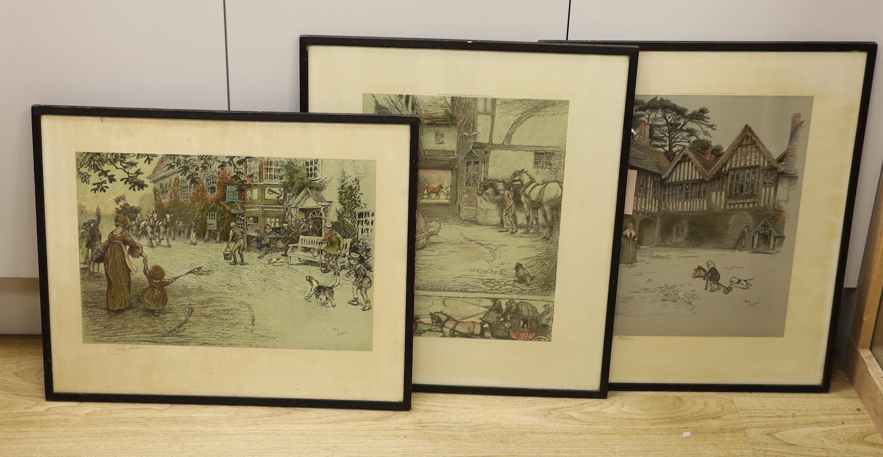 Cecil Aldin, three colour prints, Coaching Inn scenes, signed in pencil, 55 x 47cm